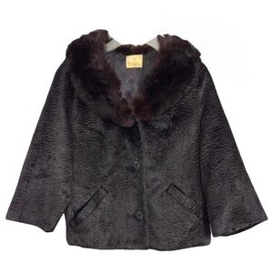 Winter Vintage Sheared Low Curly Persian Lamb Mink Fur Collar Jacket Coat